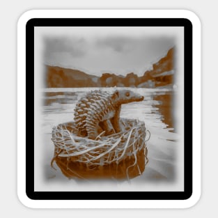 AI generated Pangolin riding hay basket Sticker